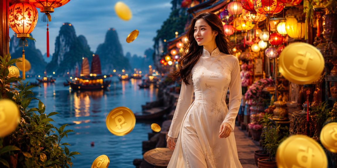Ứng dụng casino với cảnh vịnh Hạ Long và trang phục áo dài truyền thống